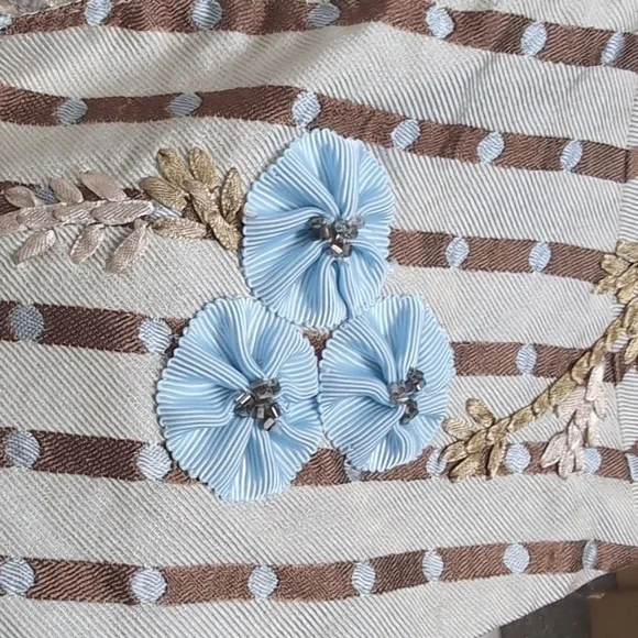 Silk Embroidered A-Line Skirt with Blue Floral Accents - Picture 4 of 7